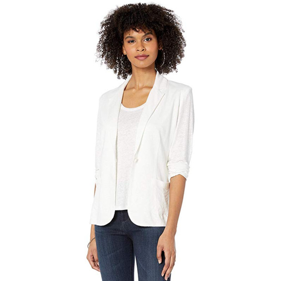 Majestic Filatures Fitted Linen Blazer White Size 2 3910